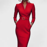 Marianna - Elegancka Czarna Sukienka com paskiem