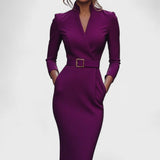 Marianna - Elegancka Czarna Sukienka com paskiem