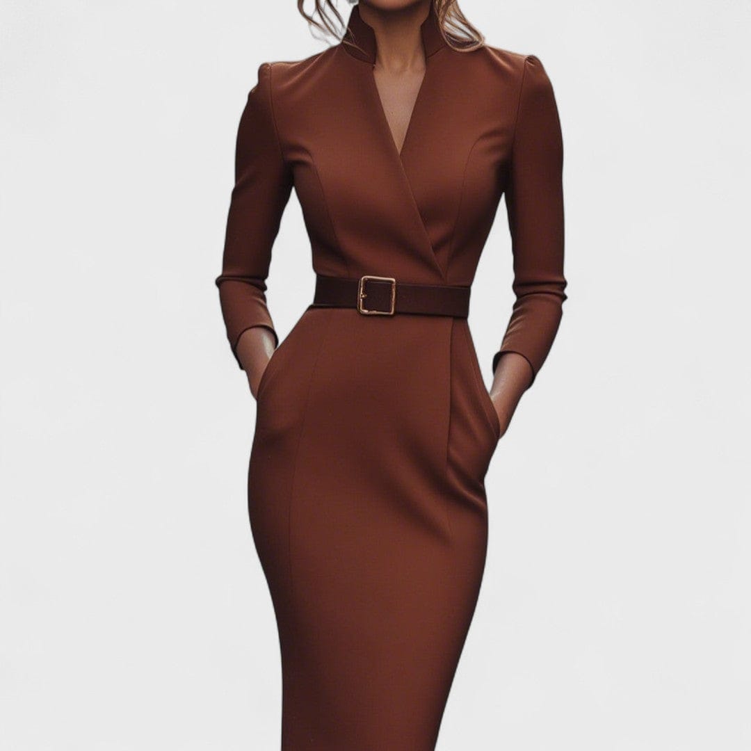 Marianna - Elegancka Czarna Sukienka com paskiem