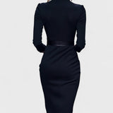 Marianna - Elegancka Czarna Sukienka com paskiem
