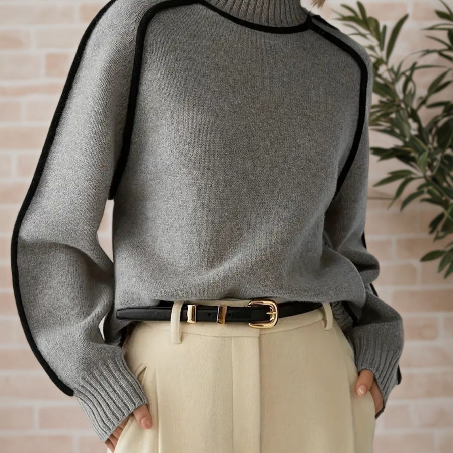 Bożena - Elegancki Sweter z Wysokim Kołnierzem