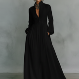 Béatrice - Sukienka Maxi z Lnu w Stylu Patchwork z Kołnierzem