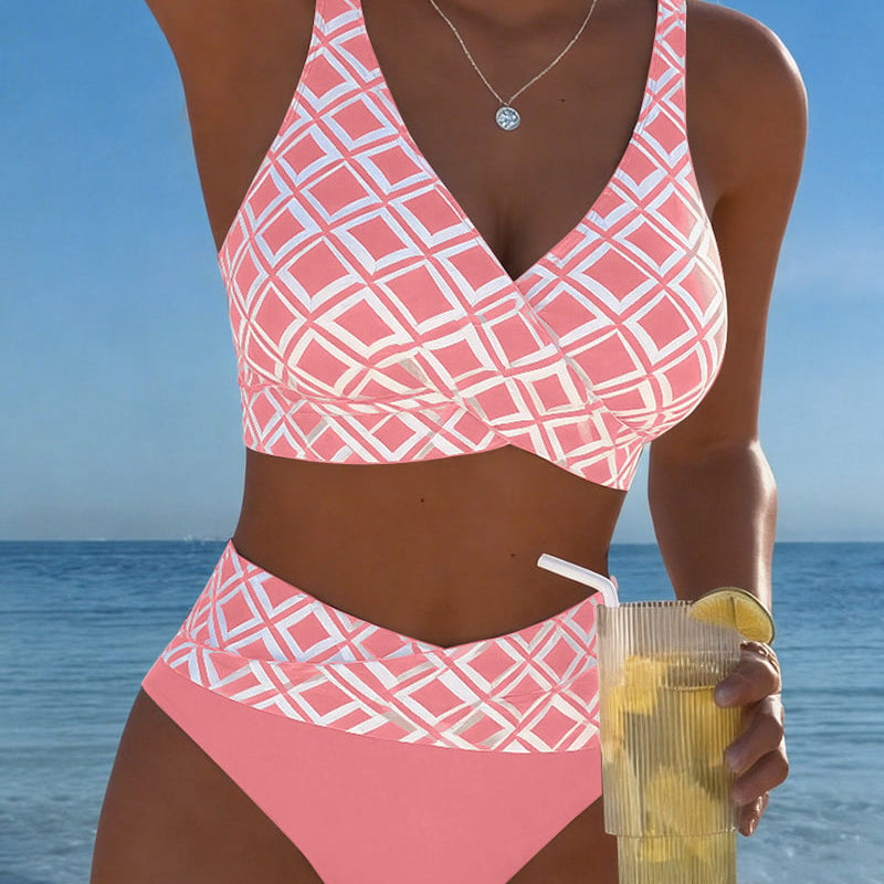 Stanisława - Bikini Dwu Częściowe Z Biustonoszem W Wycięciu I Wzorem Diamentowym