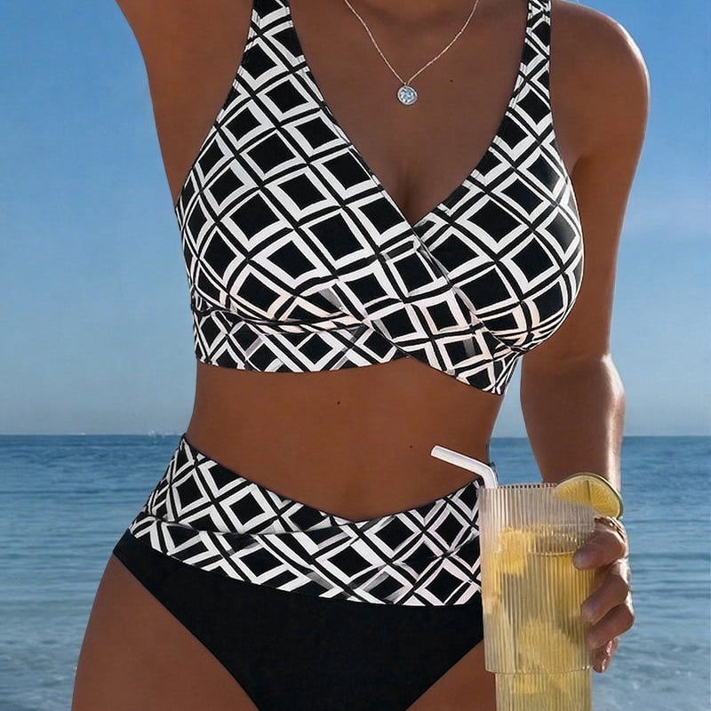 Stanisława - Bikini Dwu Częściowe Z Biustonoszem W Wycięciu I Wzorem Diamentowym