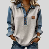 Rosy | Stylowy sweter z denimu z kołnierzem