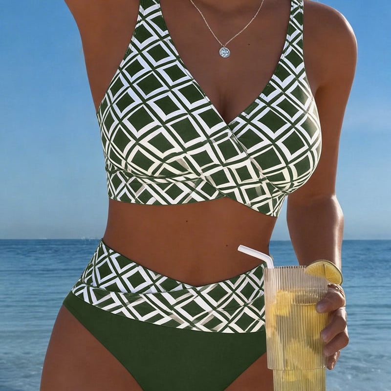 Stanisława - Bikini Dwu Częściowe Z Biustonoszem W Wycięciu I Wzorem Diamentowym