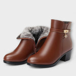 Fryderyka eleganckie skórzane botki zimowe damskie, kolor: brązowy