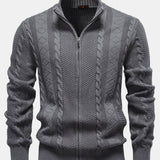Abel | Jacquard kabeltrui met opstaande kraag en rits