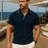 Alexander | Blauwe polo met contrastbies