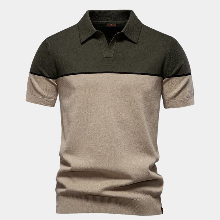 Arjan | Polo met zwart-camel kleurvlakken