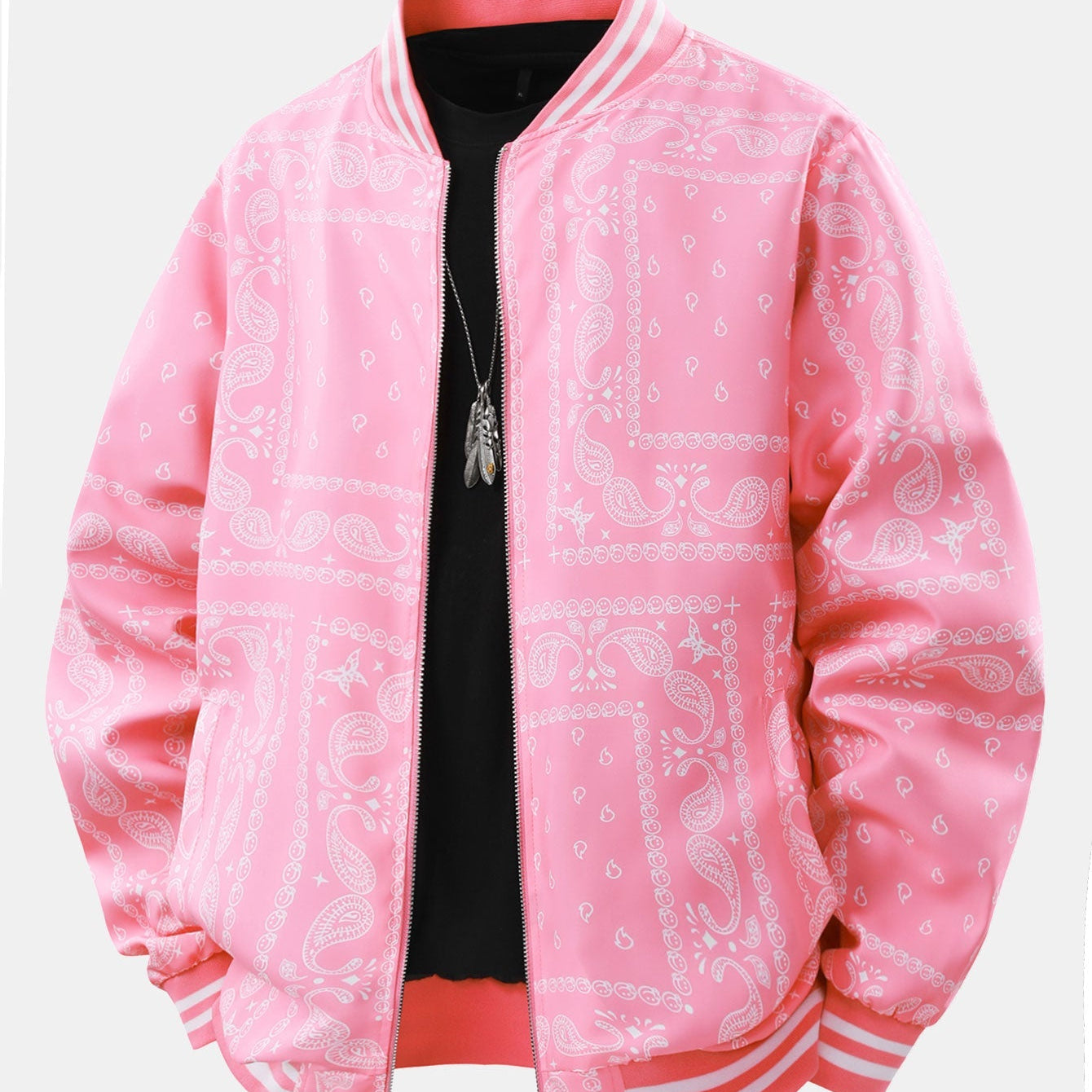 Boaz | Baseball jack met paisleyprint en staande kraag