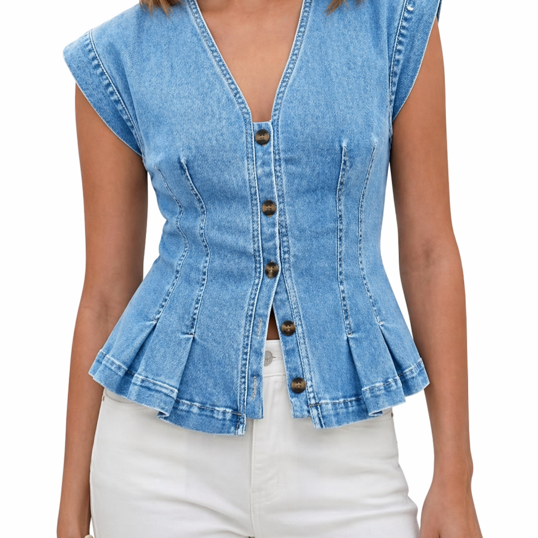 Wirginia - Top Denim z Dekoltem w Kształcie V