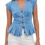 Wirginia - Top Denim z Dekoltem w Kształcie V