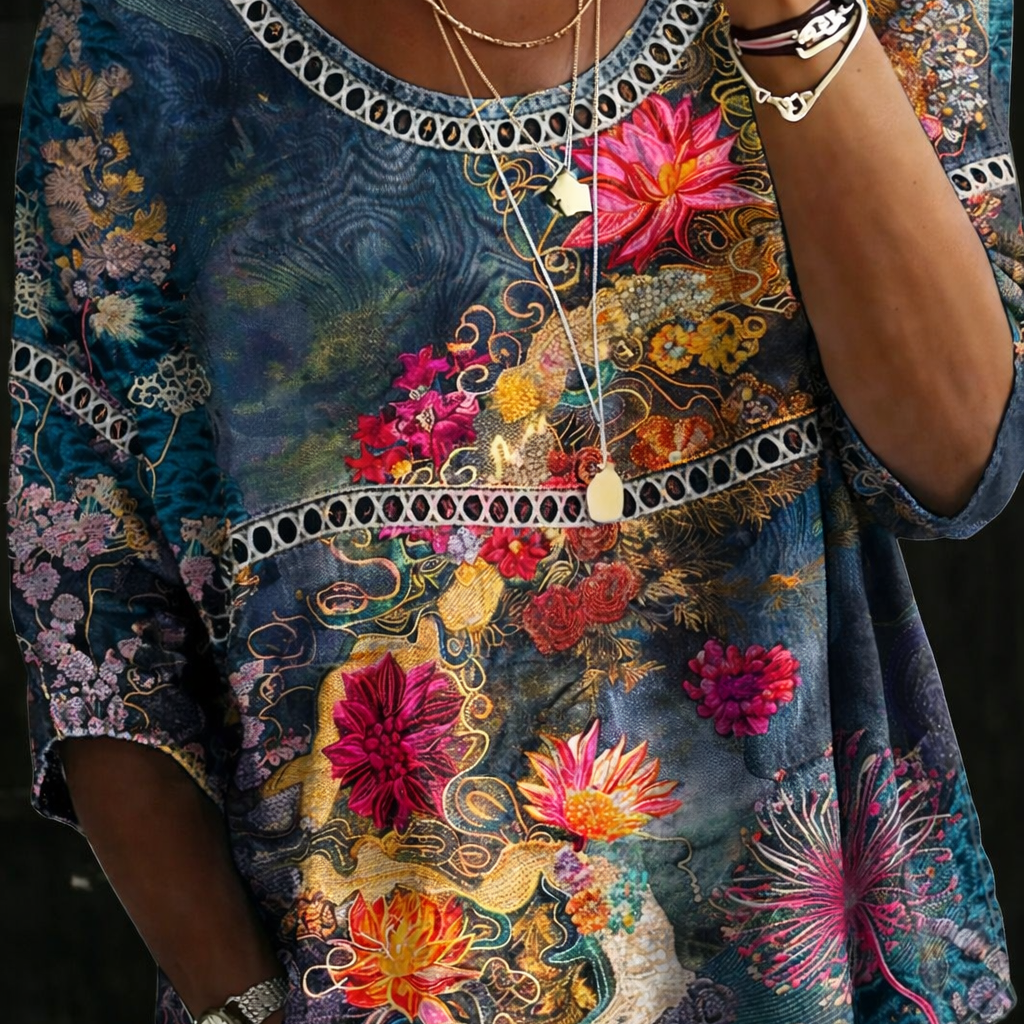 Aurelia - Bluzka z Denimu w Kwiaty Vintage