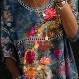 Aurelia - Bluzka z Denimu w Kwiaty Vintage