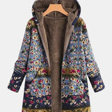 Delfina - Bluza sherpa z kapturem w kwiatowy wzór