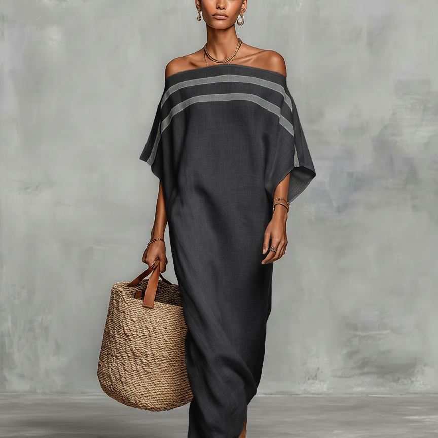 Apolonia - Maxi Sukienka z Lnu w Stylu Minimalistycznym