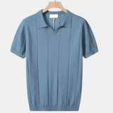 Herman | Blauwe polo met structuur en open kraag