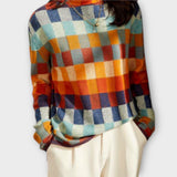 Eryka - Sweter z Wysokim Kołnierzem em Stylu Patchwork
