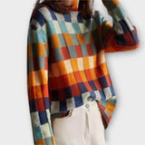 Eryka - Sweter z Wysokim Kołnierzem em Stylu Patchwork