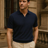 Jonas | Marineblauwe polo met open kraag