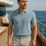 Jonas | Marineblauwe polo met open kraag