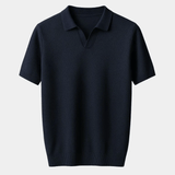 Jonas | Marineblauwe polo met open kraag
