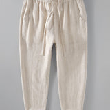 Joost | Gestreepte linnen cropped broek