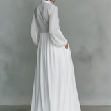 Béatrice - Sukienka Maxi z Lnu w Stylu Patchwork z Kołnierzem