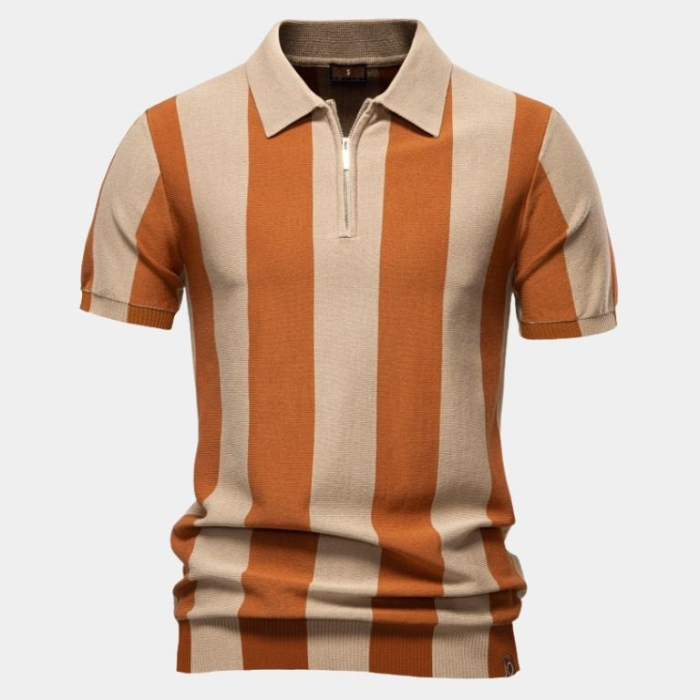 Wiktor - Koszulka polo w pionowe paski z suwakiem