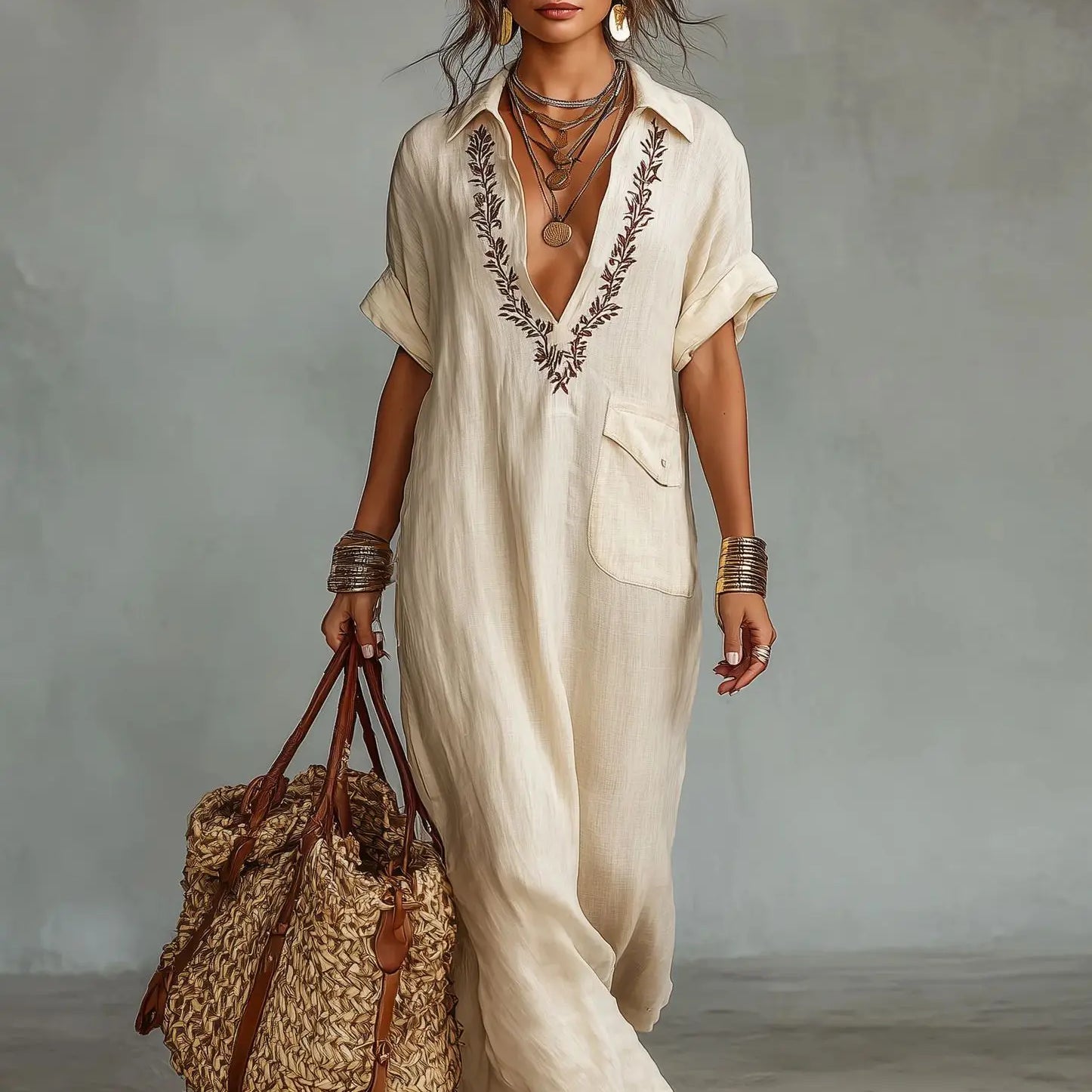 Marta - Długa Sukienka Boho z Kwiatowym Wzorem