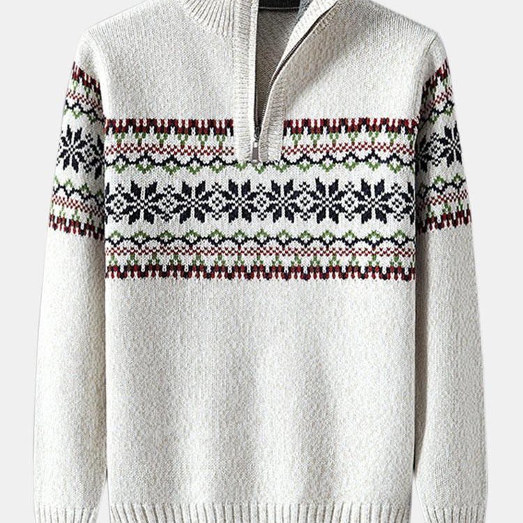 Sam | Kersttrui met geometrische print en halve rits