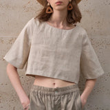 Bela - Boxy len crop top