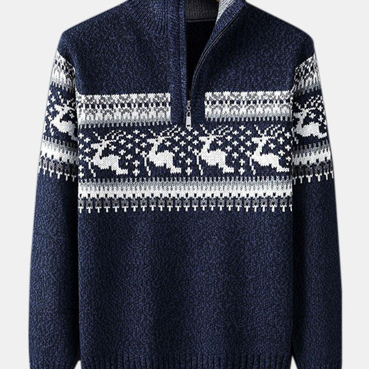 Siem | Kersttrui met elandprint en halve rits