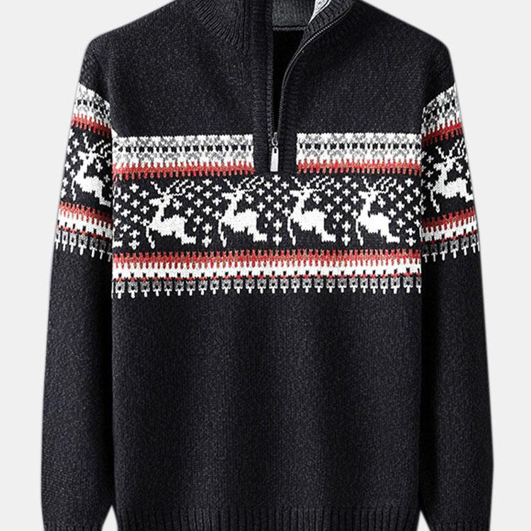 Siem | Kersttrui met elandprint en halve rits
