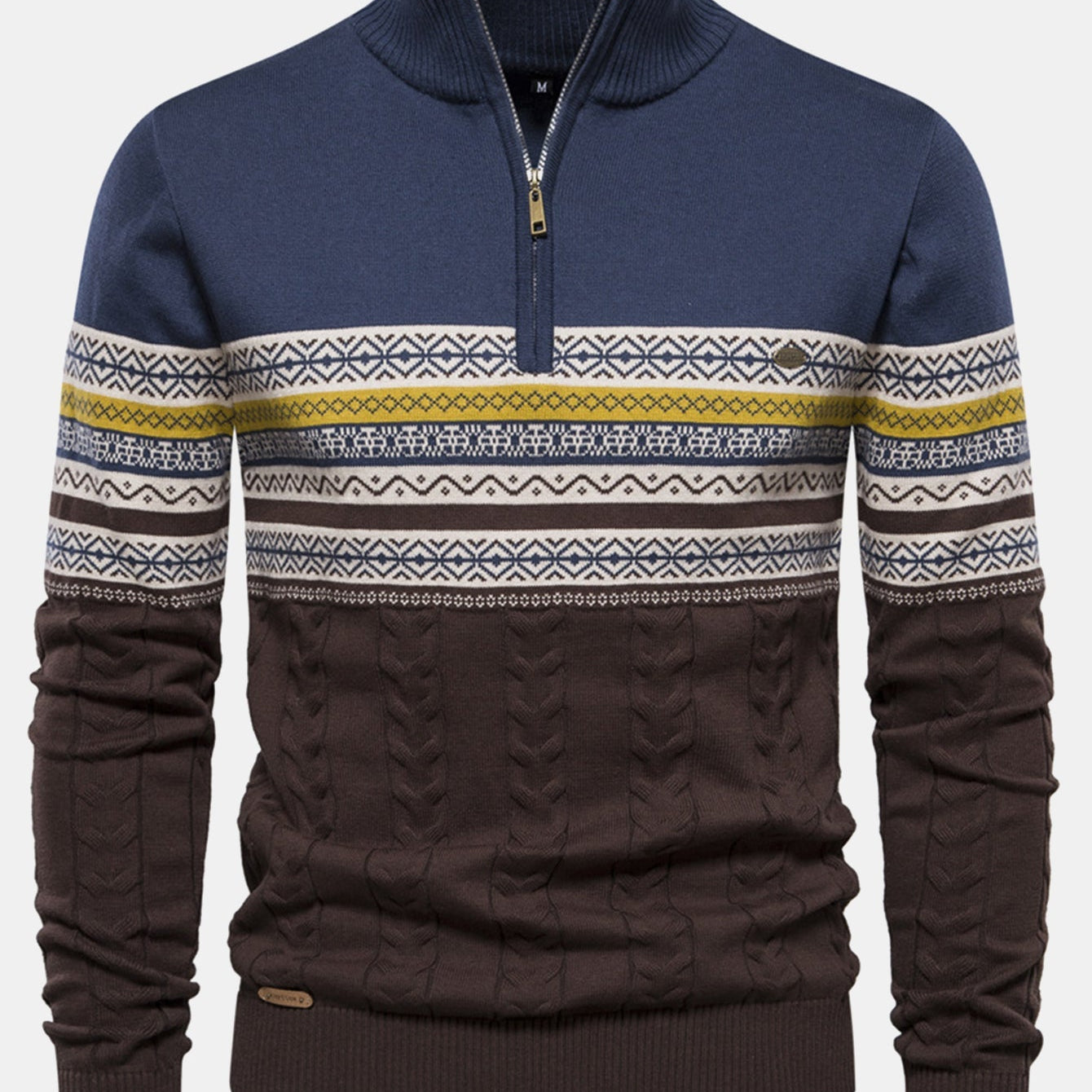 Sven | Jacquardtrui met contrastpatroon en korte rits