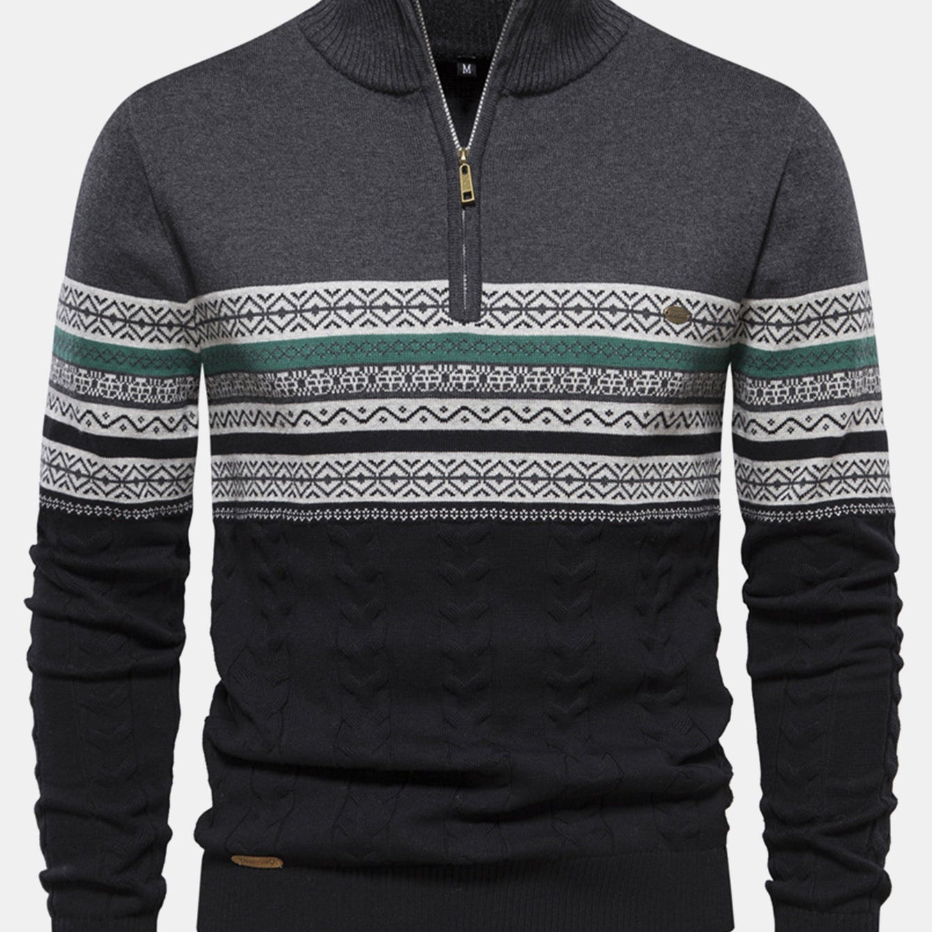 Sven | Jacquardtrui met contrastpatroon en korte rits