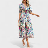 Claire - Elegancka Midi Sukienka Kwiatowa