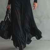 Nina - Czarna maxi sukienka z tiulu o luźnym kroju