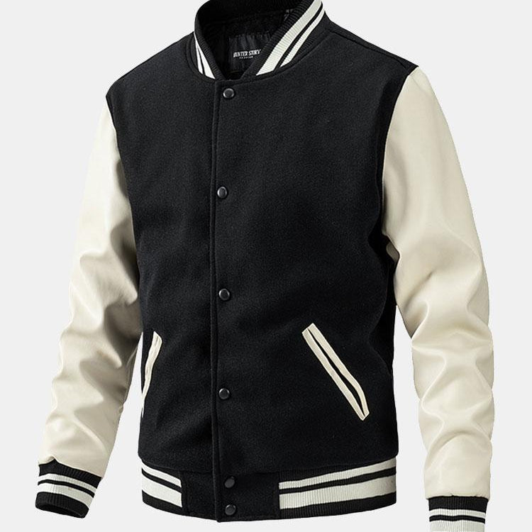 Yannick | Baseball jack met wolachtige pu-mouwen en contrastdetails