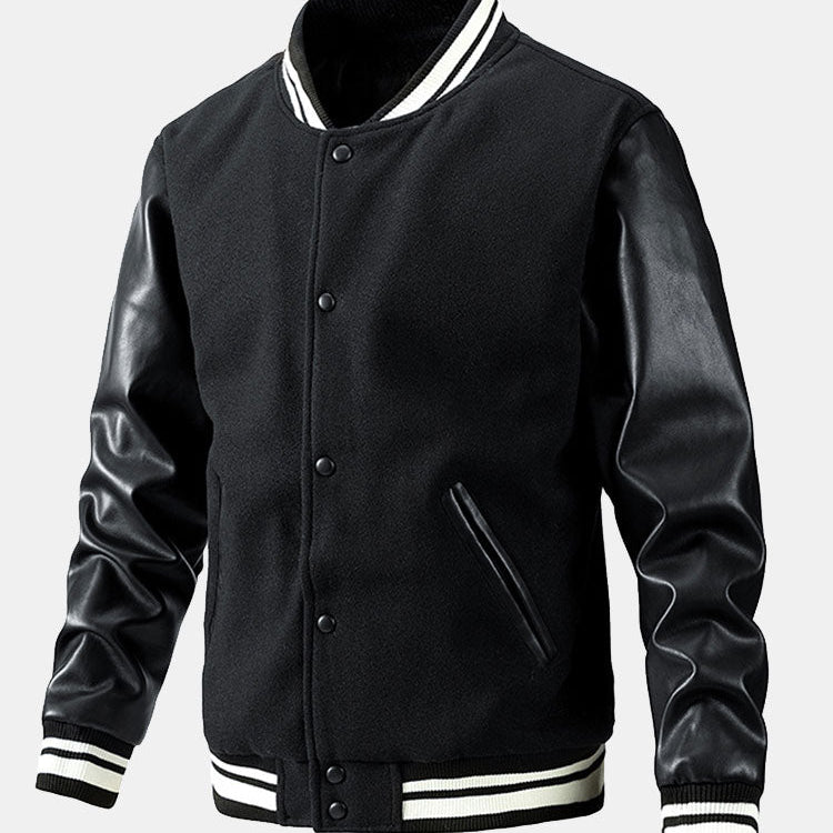 Yannick | Baseball jack met wolachtige pu-mouwen en contrastdetails