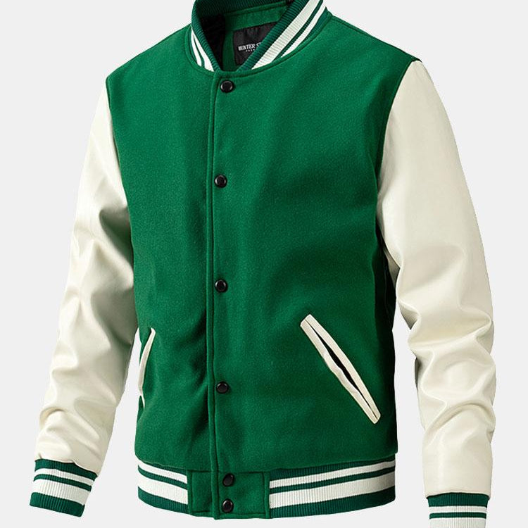 Yannick | Baseball jack met wolachtige pu-mouwen en contrastdetails