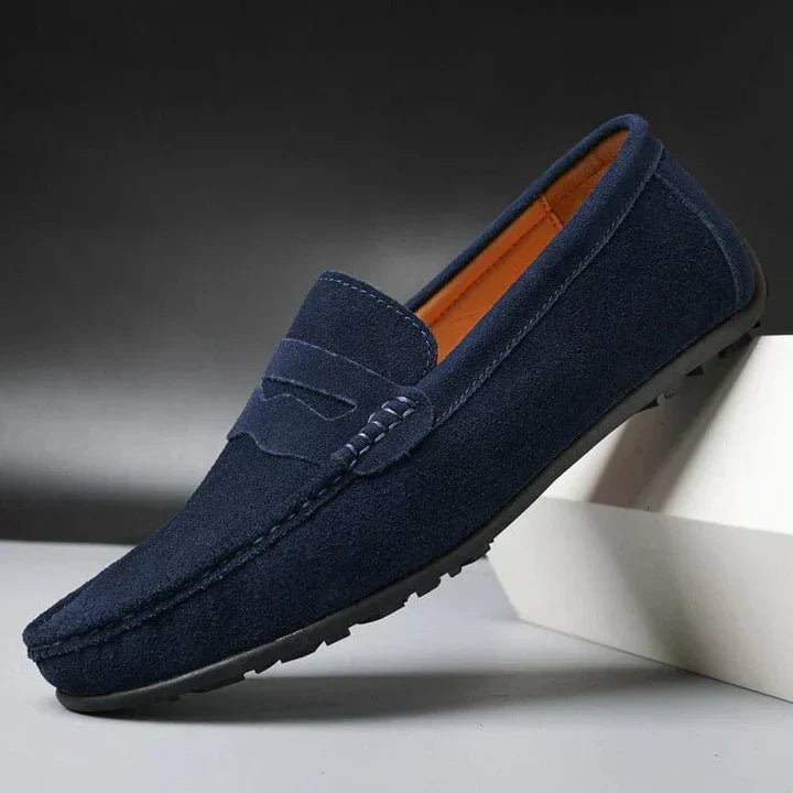 Zander | Marineblauwe suède penny loafers