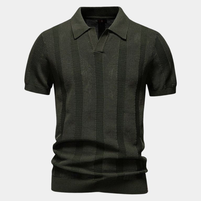 Zeno | Beige gebreide polo met structuur