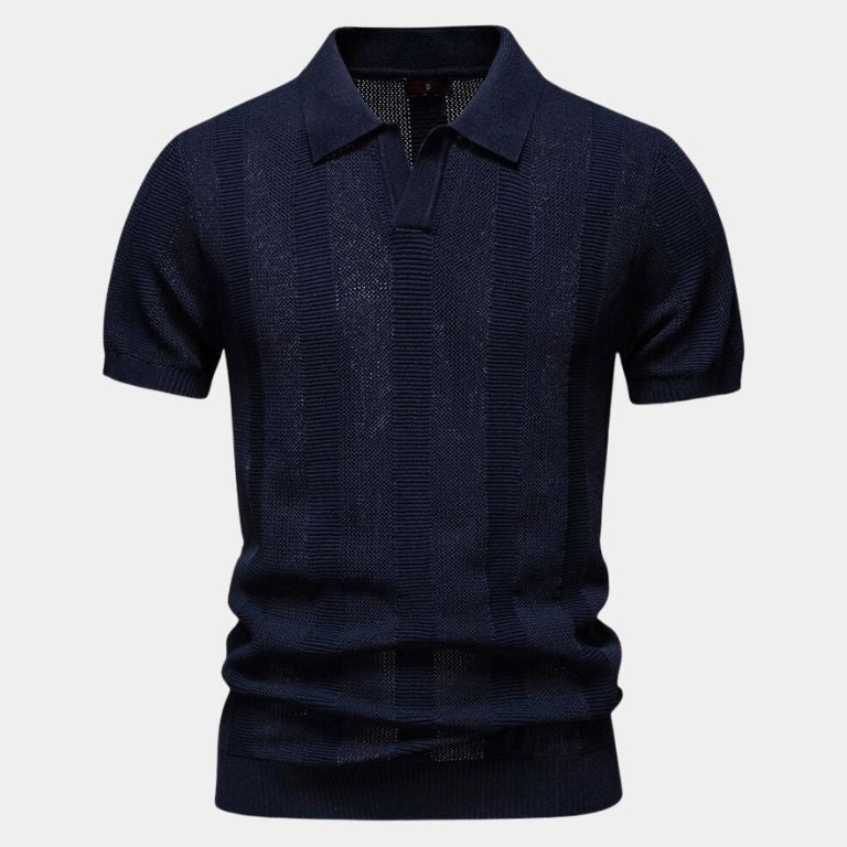Zeno | Beige gebreide polo met structuur