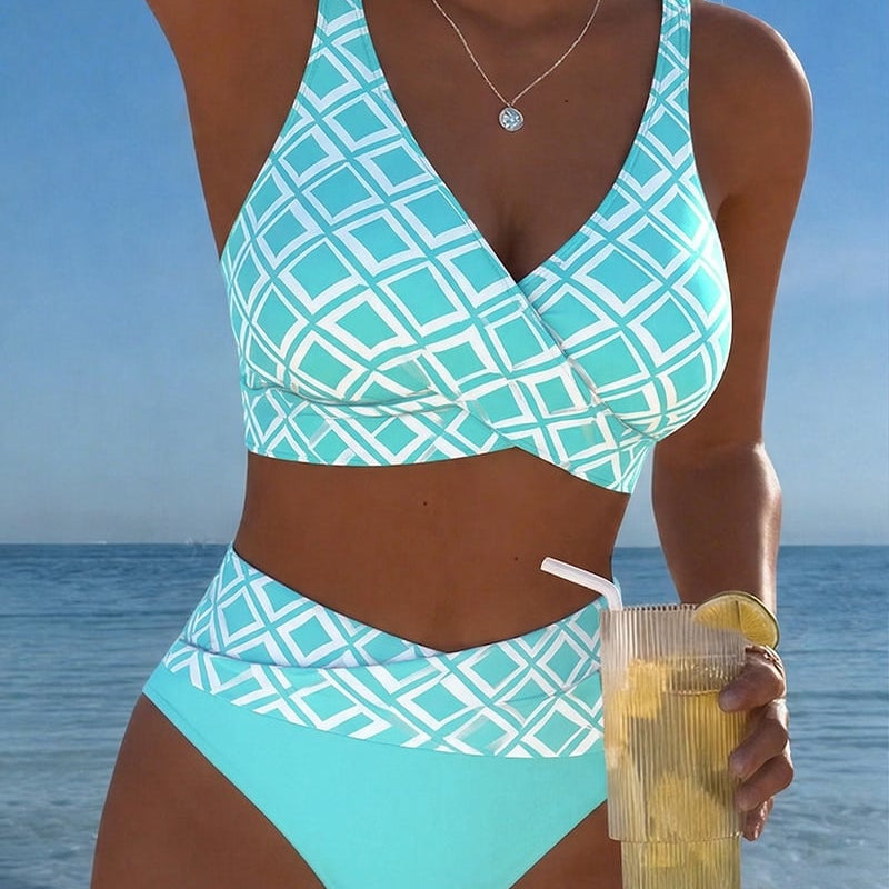 Stanisława - Bikini Dwu Częściowe Z Biustonoszem W Wycięciu I Wzorem Diamentowym