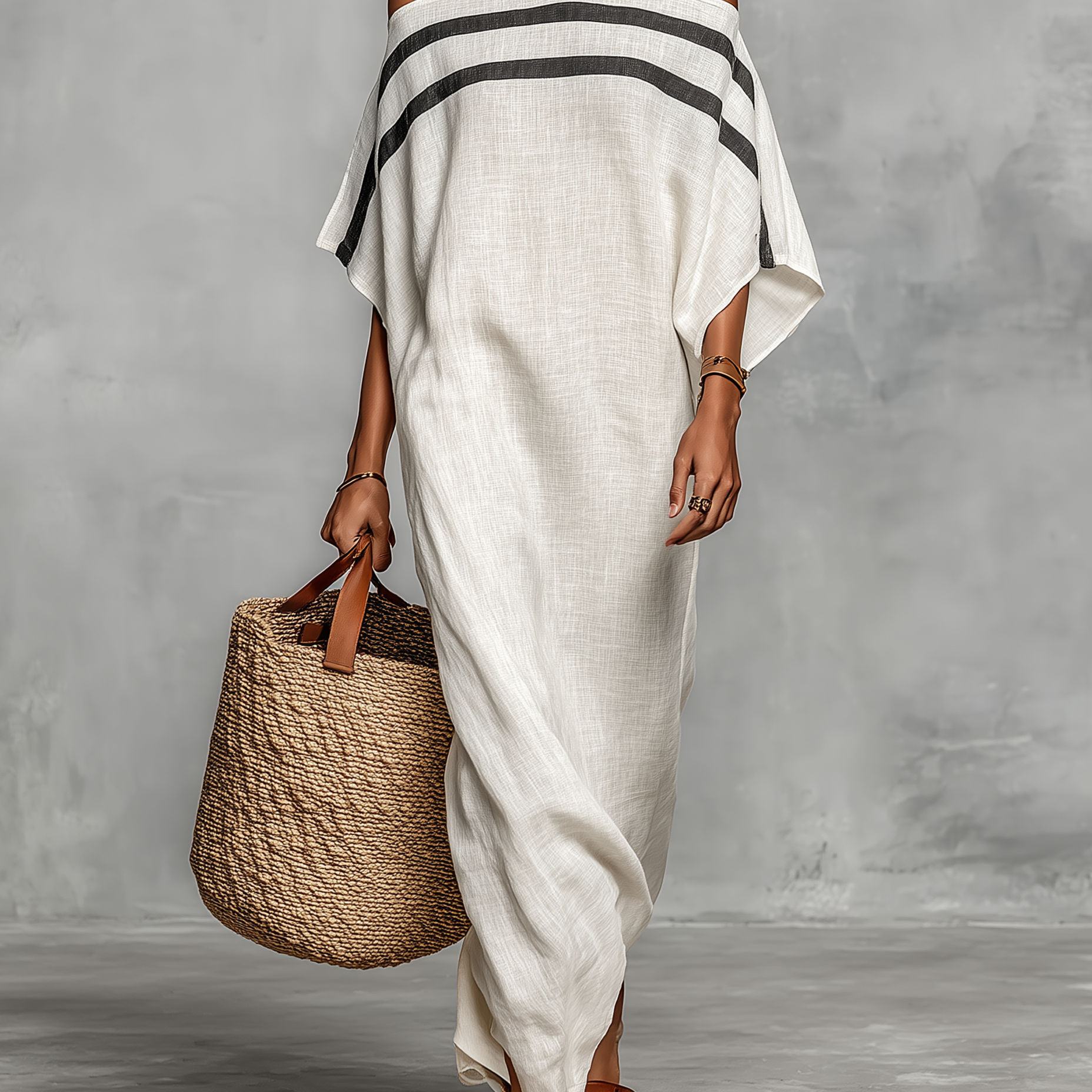 Apolonia - Maxi Sukienka z Lnu w Stylu Minimalistycznym