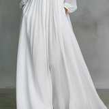 Béatrice - Sukienka Maxi z Lnu w Stylu Patchwork z Kołnierzem