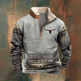 Finn | Grijze sweater met dessin en halve rits