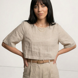 Bela - Boxy len crop top
